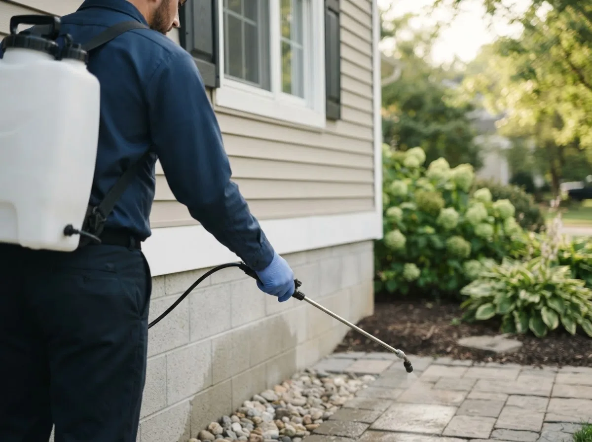 Pest control technician inspecting a home in Byrdstown, TN